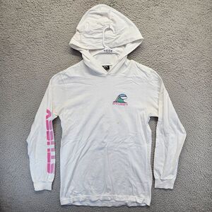 Stussy Waver Hooded Long Sleeve Tee Mens Size Medium White Hoodie Shirt